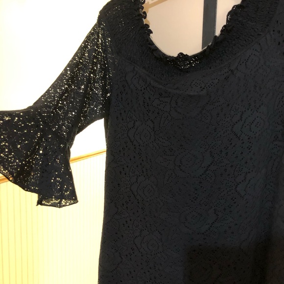 Beach House Size Small Smocked Dress/Cover -up Black lacy bell sleeves NWT - Picture 8 of 9